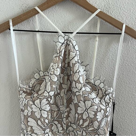 NWT Lulus Delicate Darling Beige and Ivory Lace Bodycon Dress Small - Picture 4 of 13